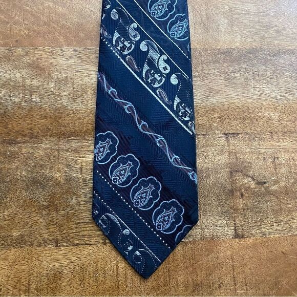 Vintage 1970’s polyester wide neck tie navy blue silver - Picture 4 of 4